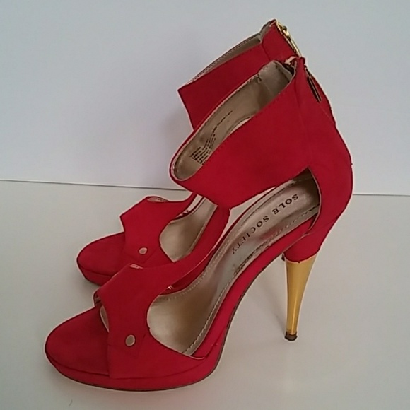 Sole Society Red Gold Valerie High Heel Pumps Sz 6 - Picture 4 of 8